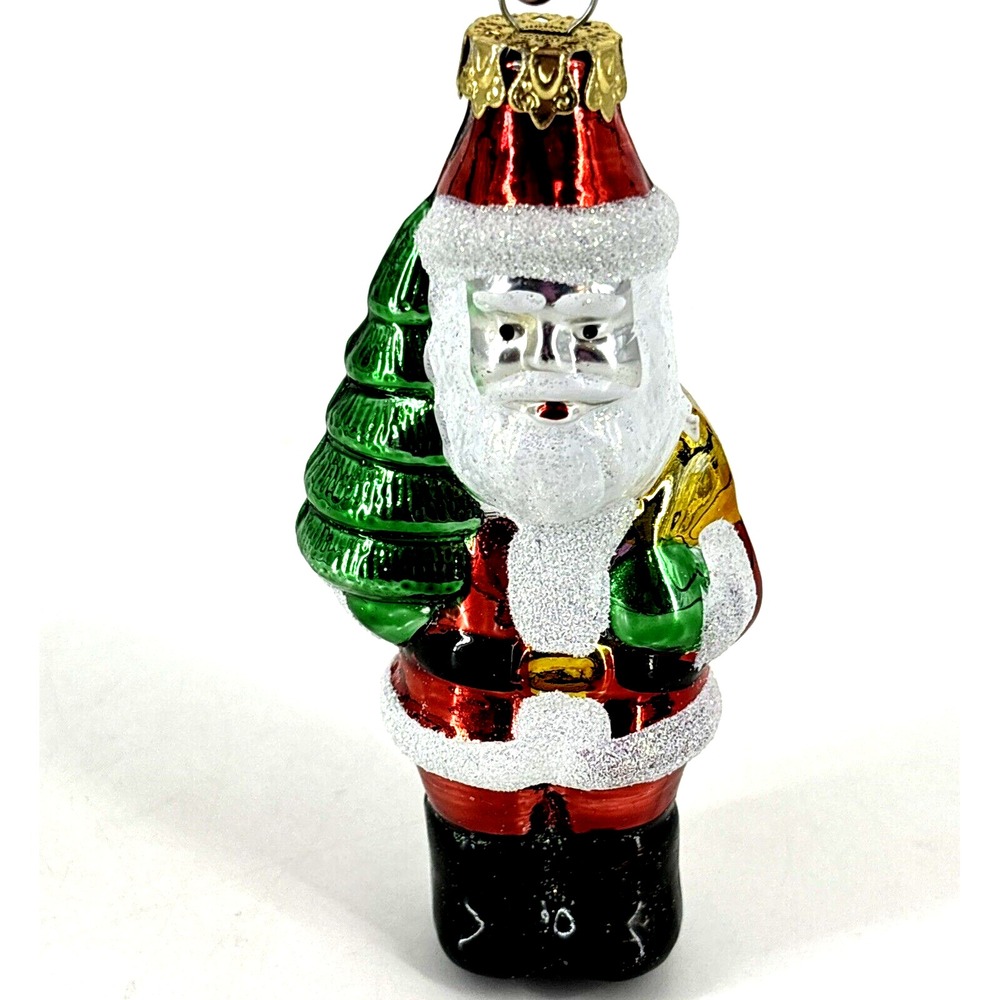 Antique VTG Mercury‎ Blown Glass Santa w Christmas Tree Ornament EUC